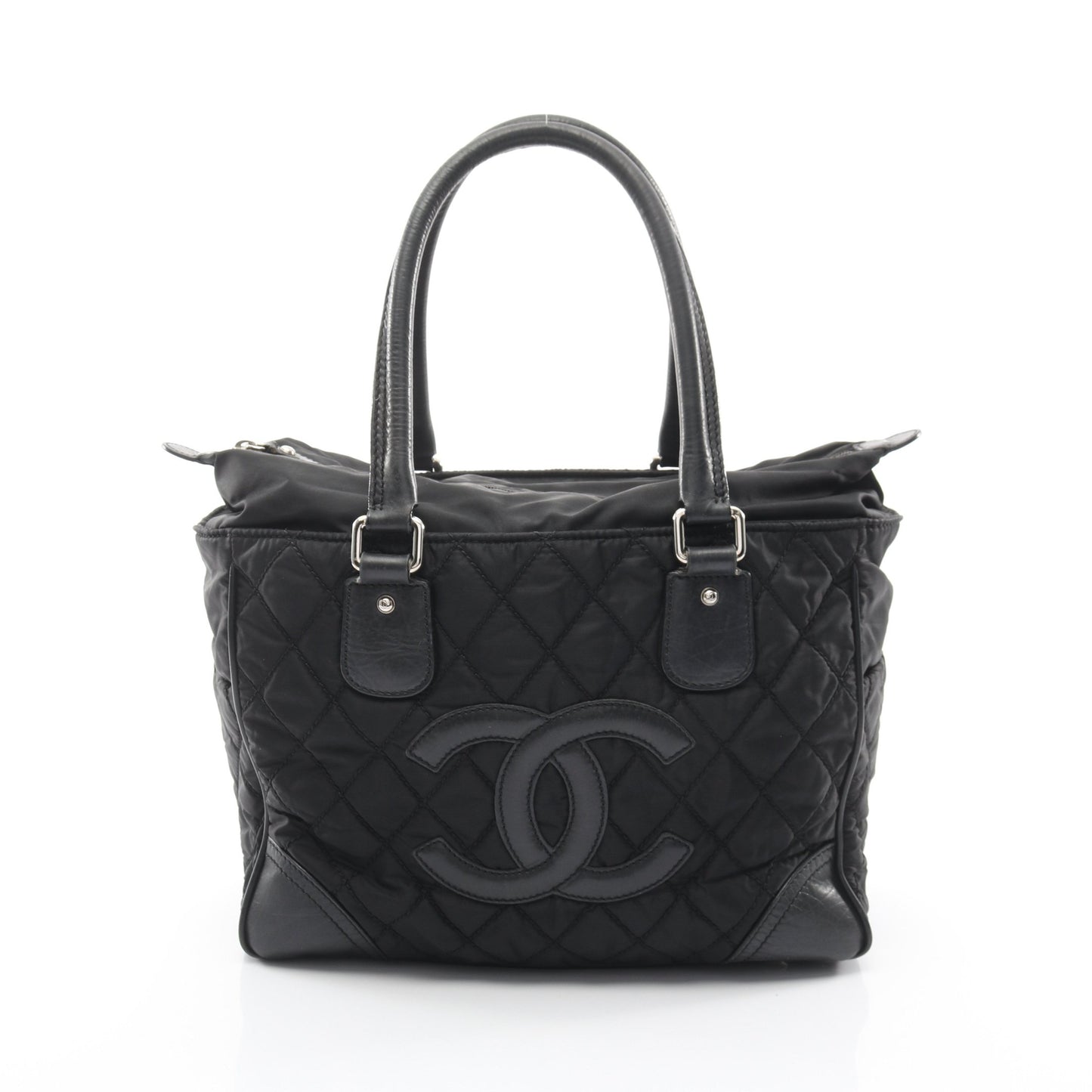パリニューヨークライン ハンドバッグ トートバッグ ナイロン レザー ブラック シルバー金具 シャネル バッグ CHANEL