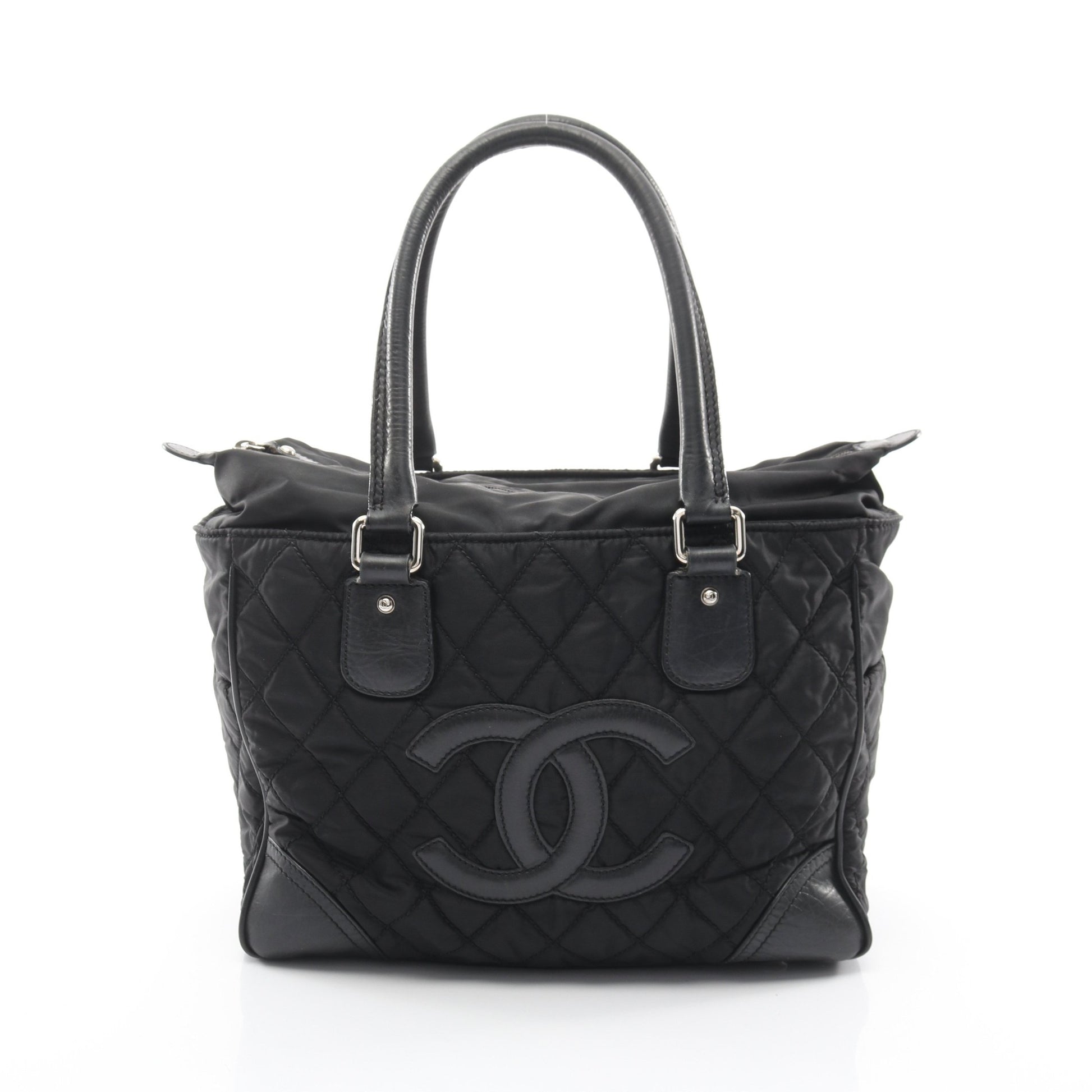 パリニューヨークライン ハンドバッグ トートバッグ ナイロン レザー ブラック シルバー金具 シャネル バッグ CHANEL