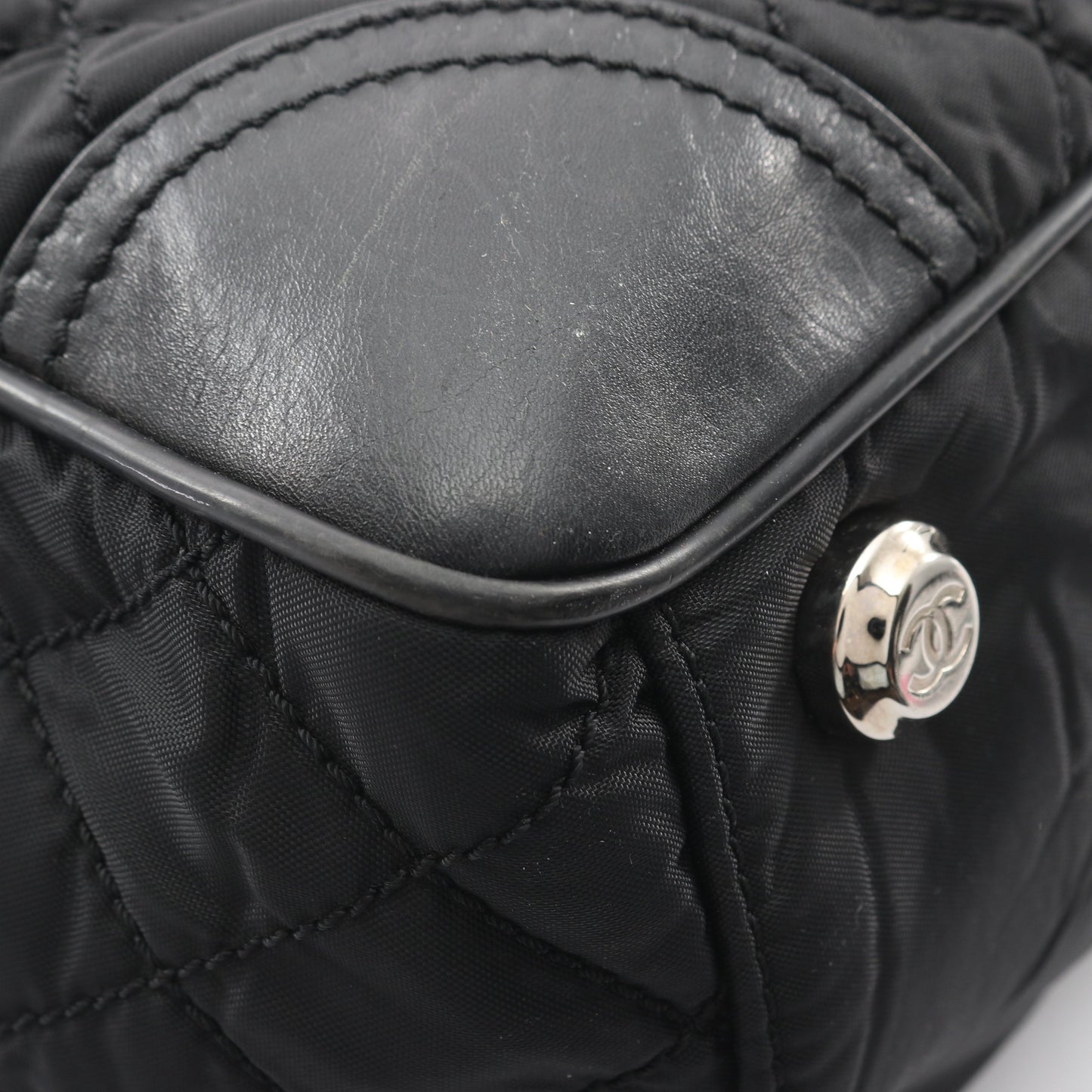 パリニューヨークライン ハンドバッグ トートバッグ ナイロン レザー ブラック シルバー金具 シャネル バッグ CHANEL