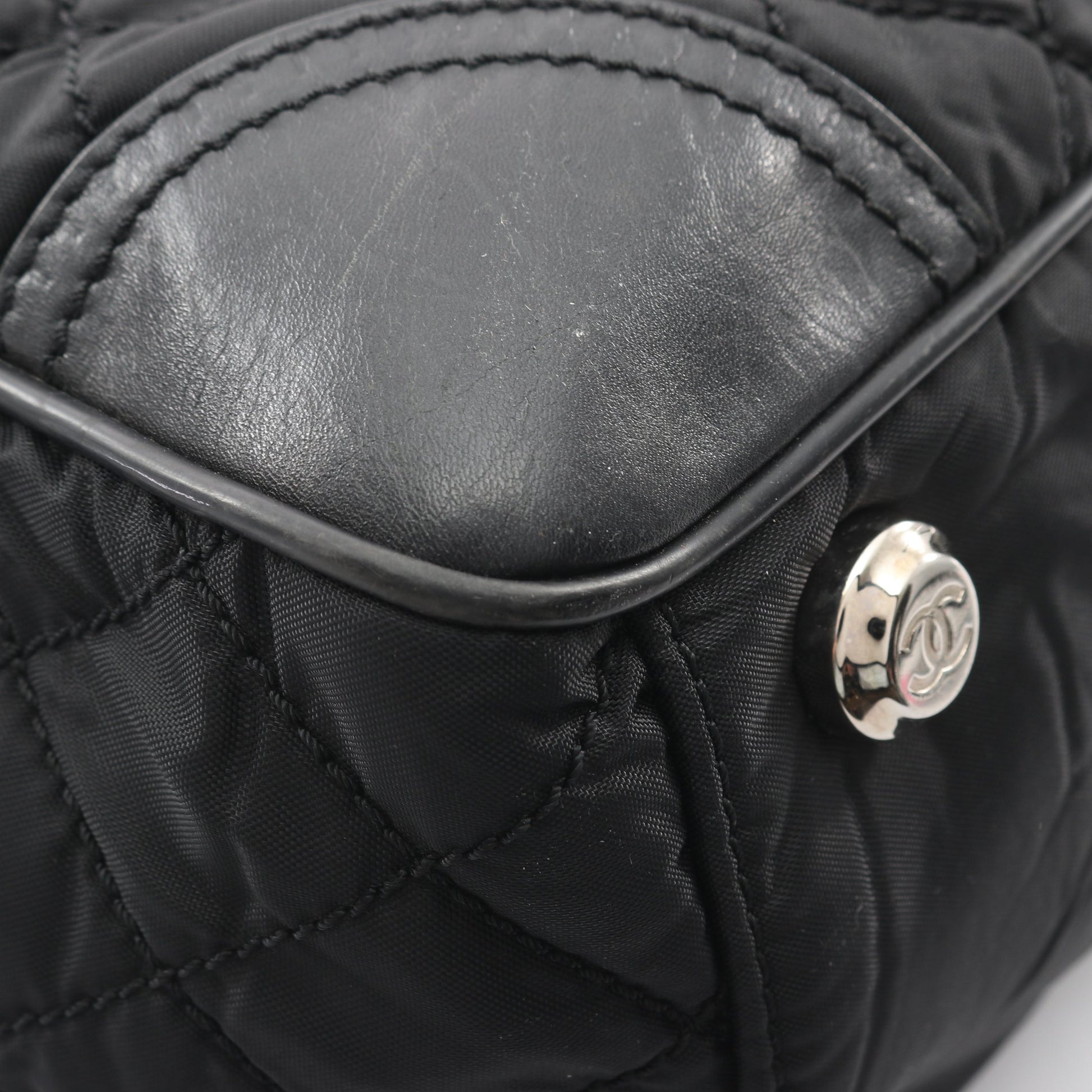 パリニューヨークライン ハンドバッグ トートバッグ ナイロン レザー ブラック シルバー金具 シャネル バッグ CHANEL