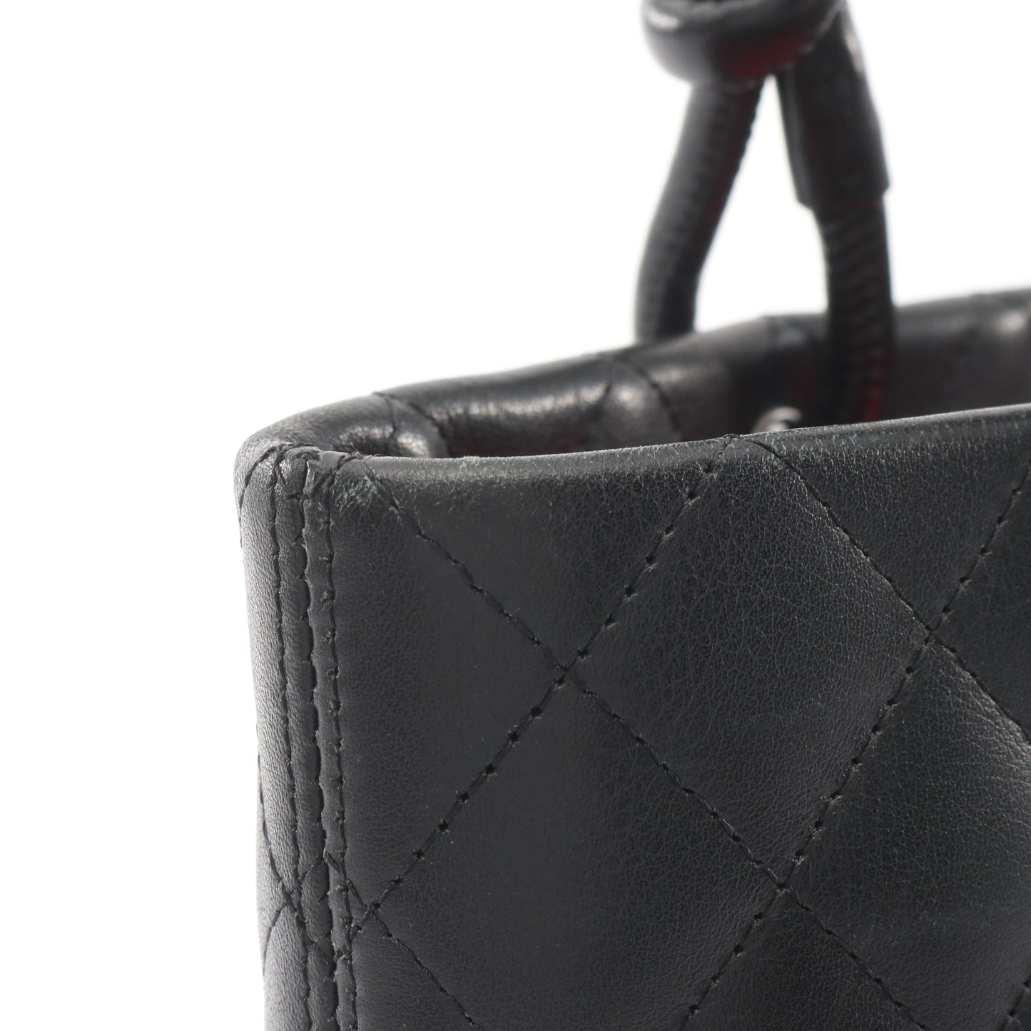 カンボンライン ミディアム ハンドバッグ トートバッグ レザー エナメルレザー ブラック シルバー金具 シャネル バッグ CHANEL