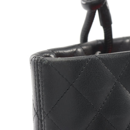 カンボンライン ミディアム ハンドバッグ トートバッグ レザー エナメルレザー ブラック シルバー金具 シャネル バッグ CHANEL