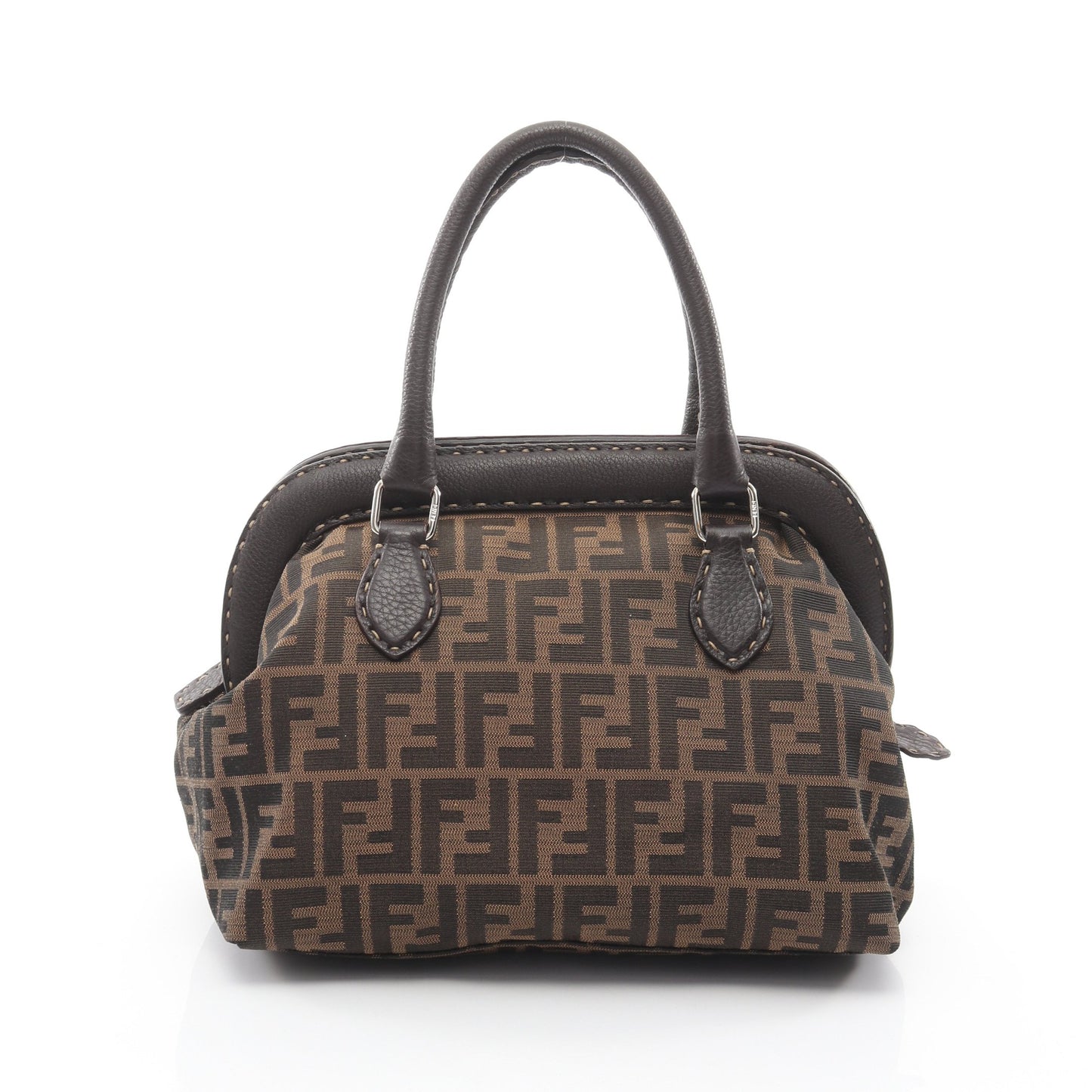 ズッカ ハンドバッグ キャンバス レザー ダークブラウン フェンディ バッグ FENDI