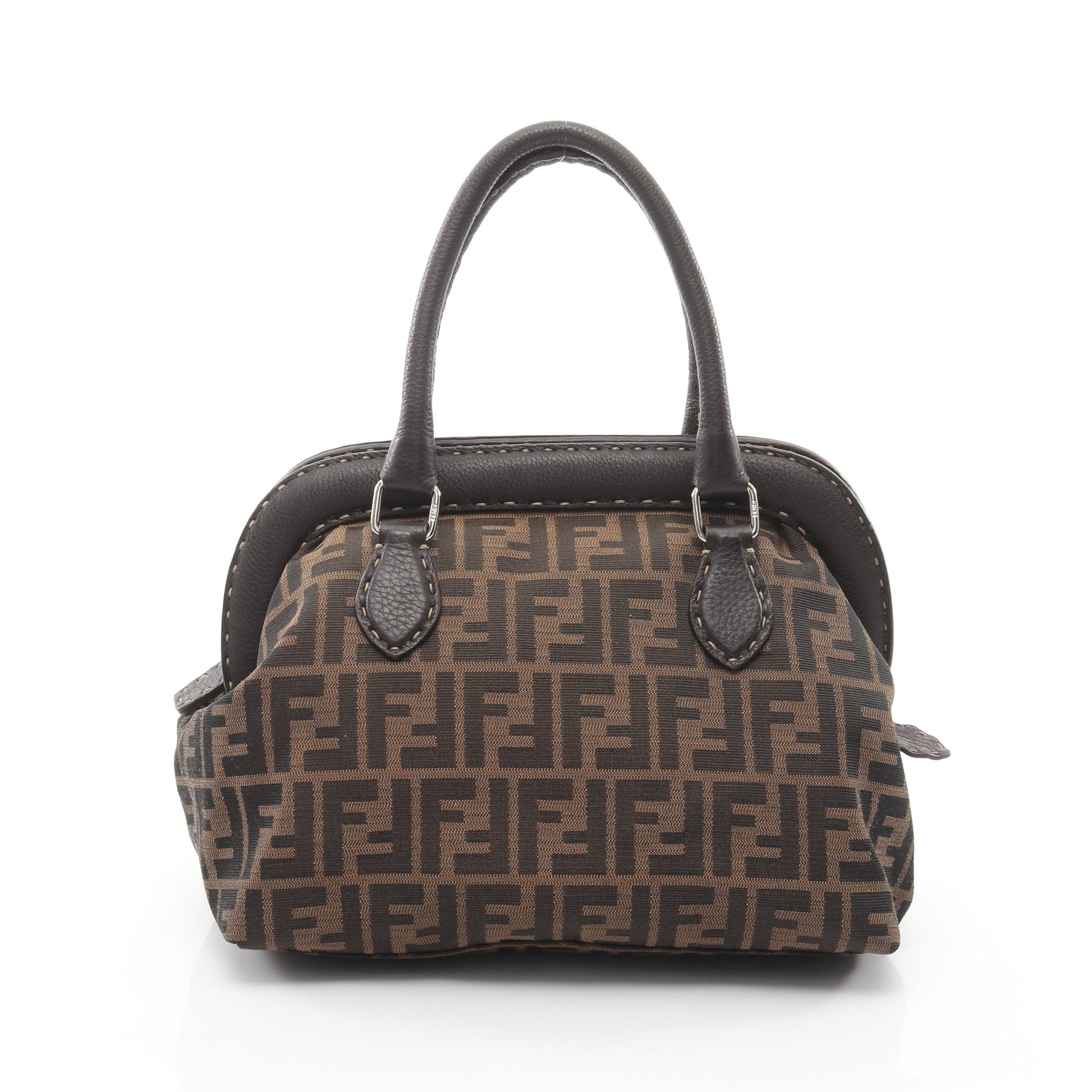 ズッカ ハンドバッグ キャンバス レザー ダークブラウン フェンディ バッグ FENDI