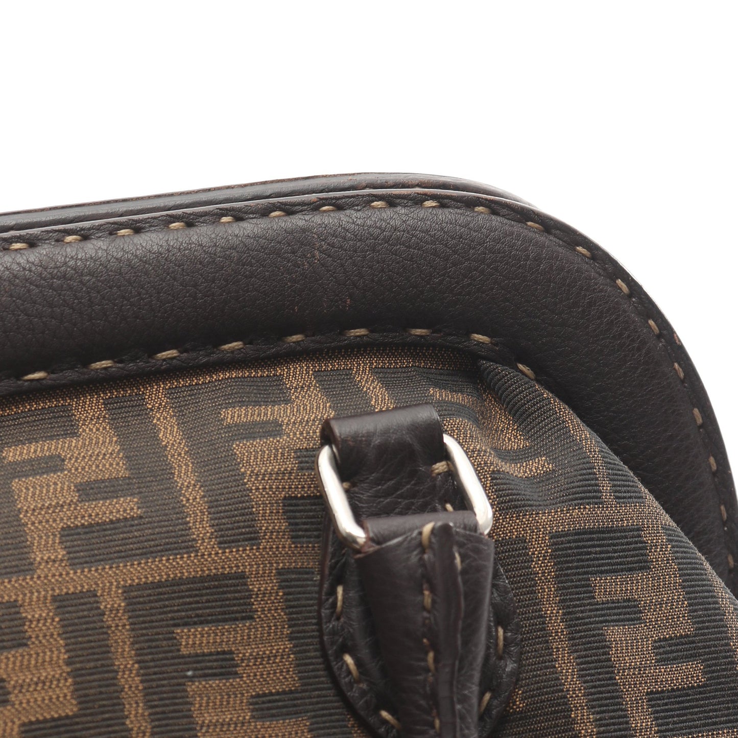 ズッカ ハンドバッグ キャンバス レザー ダークブラウン フェンディ バッグ FENDI