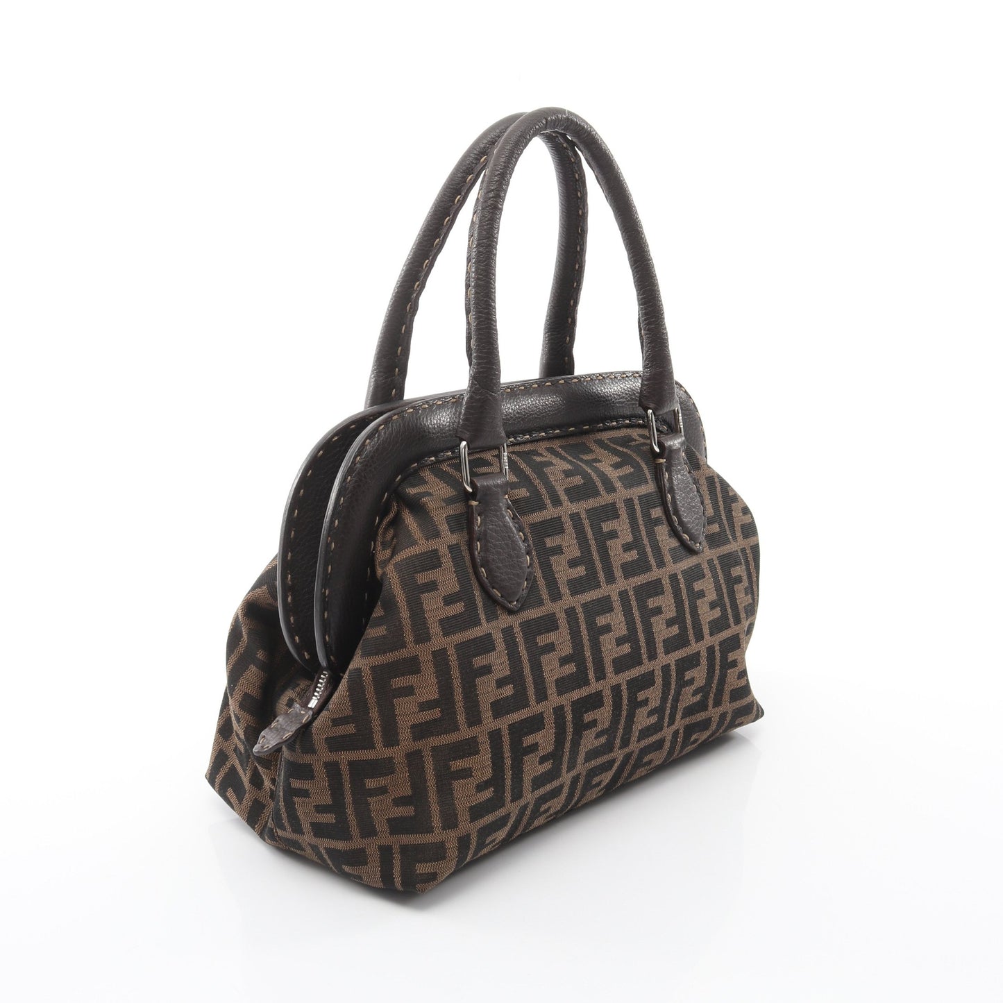 ズッカ ハンドバッグ キャンバス レザー ダークブラウン フェンディ バッグ FENDI