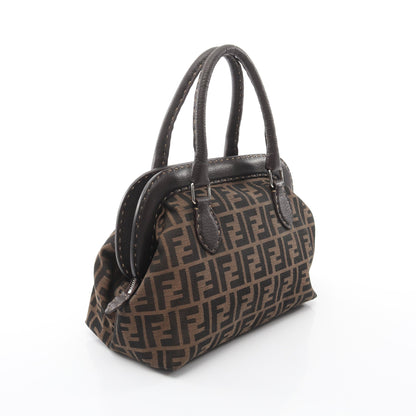 ズッカ ハンドバッグ キャンバス レザー ダークブラウン フェンディ バッグ FENDI