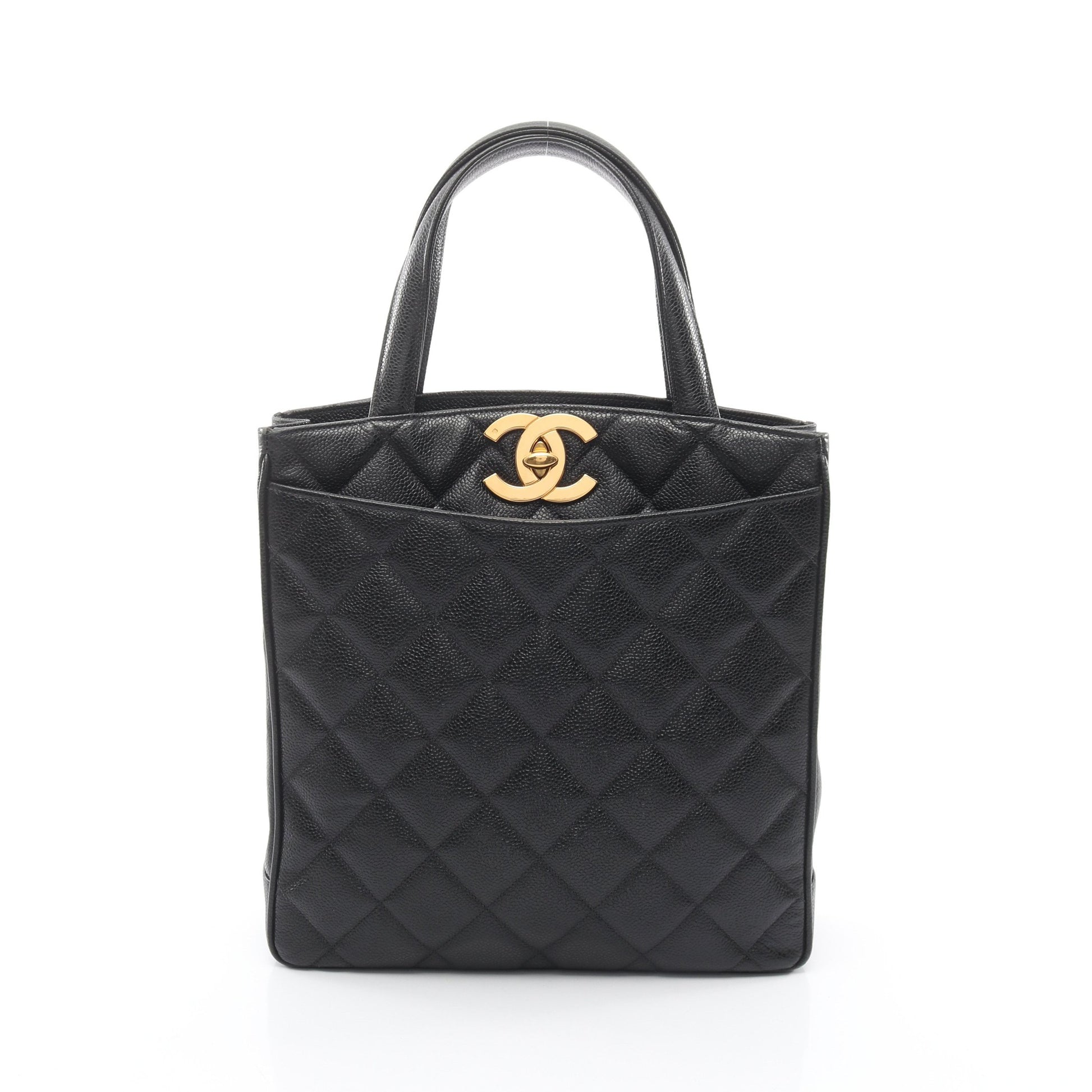 マトラッセ ハンドバッグ トートバッグ キャビアスキン ブラック ゴールド金具 シャネル バッグ CHANEL
