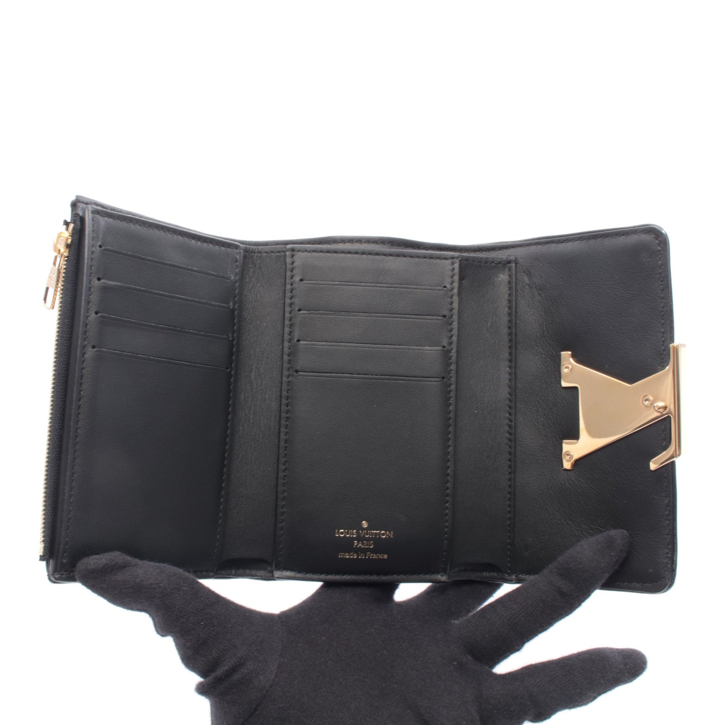 ポルトフォイユ カプシーヌ コンパクト フラワーキルティング 三つ折り財布 レザー ブラック ルイヴィトン 財布・小物 LOUIS VUITTON