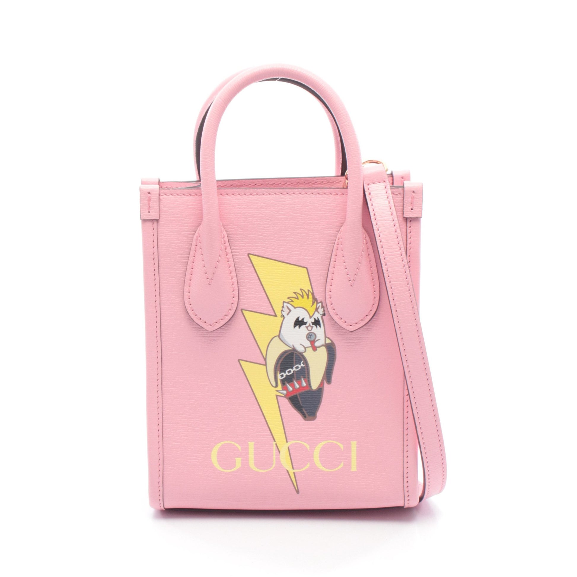 GUCCI × ばなにゃ ミニトートバッグ ハンドバッグ レザー ピンク イエロー 2WAY グッチ バッグ GUCCI