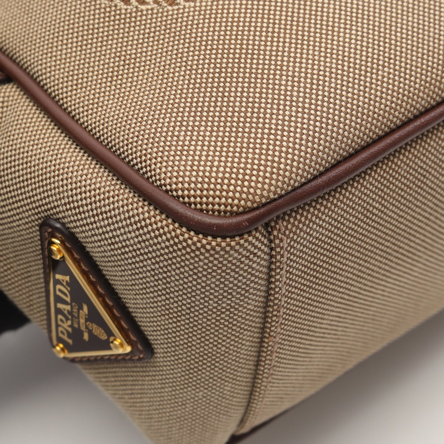 LOGO JACQUARD ロゴジャガード ショルダーバッグ キャンバス レザー ベージュ ダークブラウン プラダ バッグ PRADA