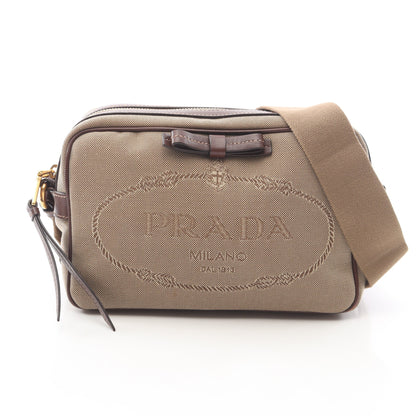 LOGO JACQUARD ロゴジャガード ショルダーバッグ キャンバス レザー ベージュ ダークブラウン プラダ バッグ PRADA