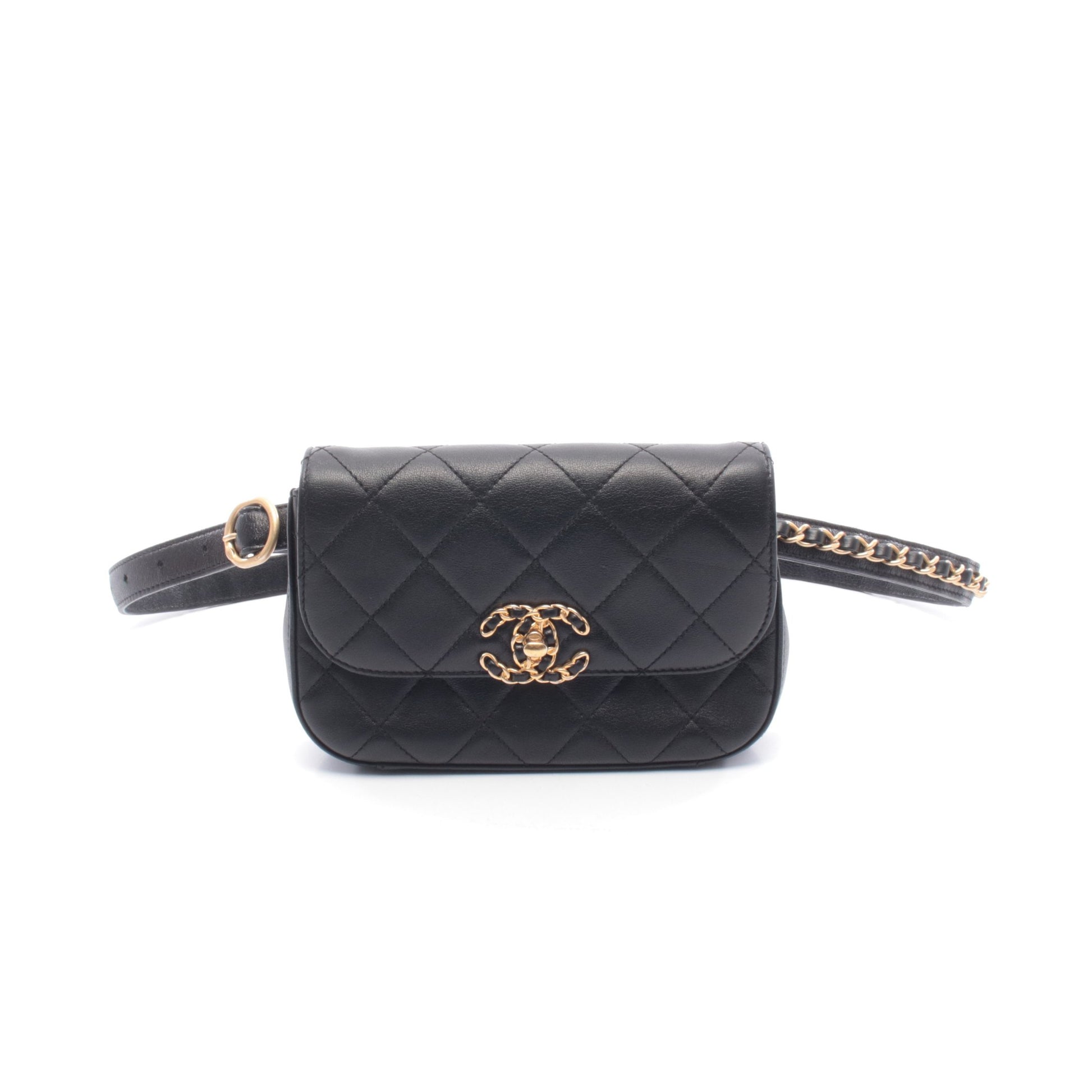 CHANEL19 ウエストバッグ ラムスキン ブラック ゴールド金具 シャネル バッグ CHANEL