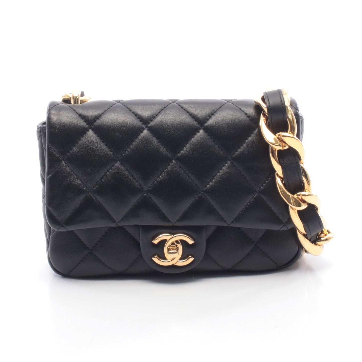 マトラッセ スモールフラップバッグ チェーンショルダーバッグ ラムスキン ブラック ゴールド金具 シャネル バッグ CHANEL