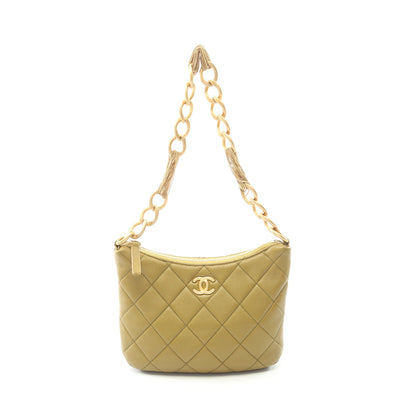 スモールホーボー チェーンショルダーバッグ ラムスキン イエローグリーン ゴールド金具 シャネル バッグ CHANEL
