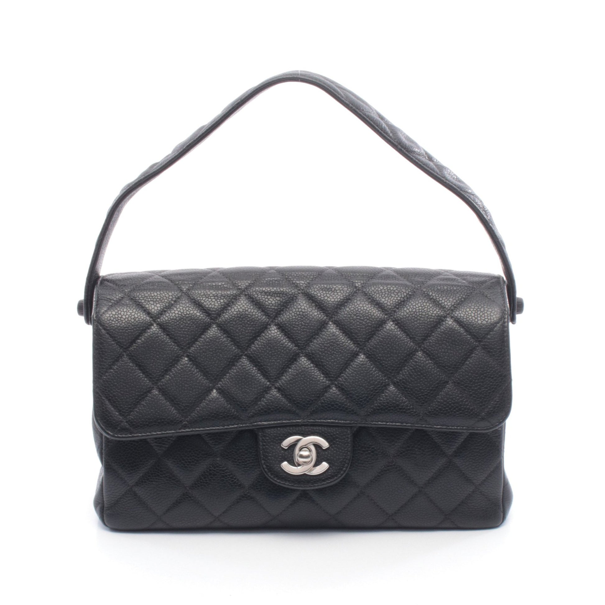 マトラッセ ダブルフェイス ハンドバッグ キャビアスキン ブラック シルバー金具 シャネル バッグ CHANEL
