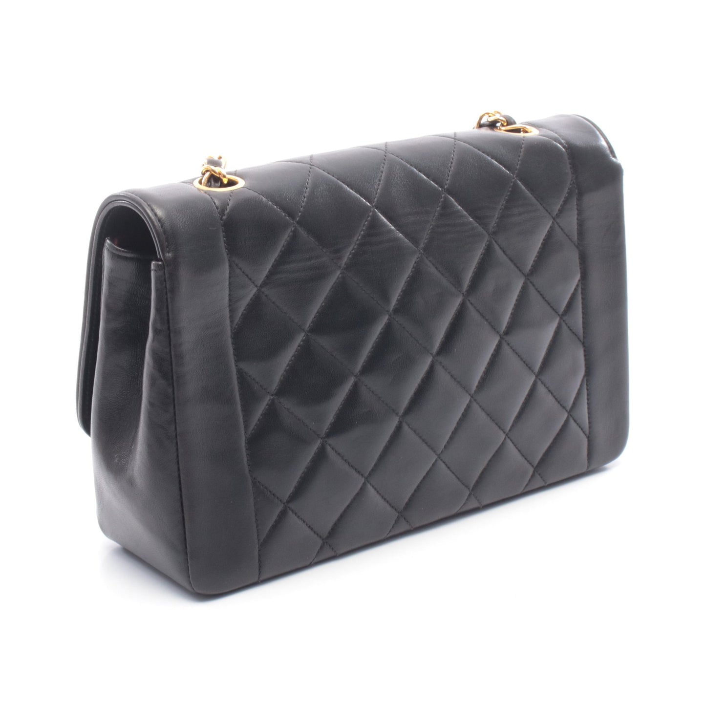 マトラッセ ダイアナフラップ チェーンショルダーバッグ ラムスキン ブラック ゴールド金具 シャネル バッグ CHANEL
