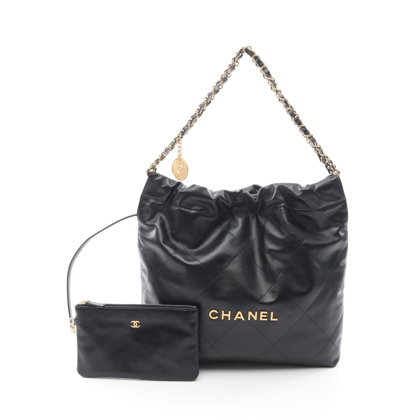 マトラッセ シャネル22 スモール チェーンショルダーバッグ レザー ブラック ゴールド金具 シャネル バッグ CHANEL