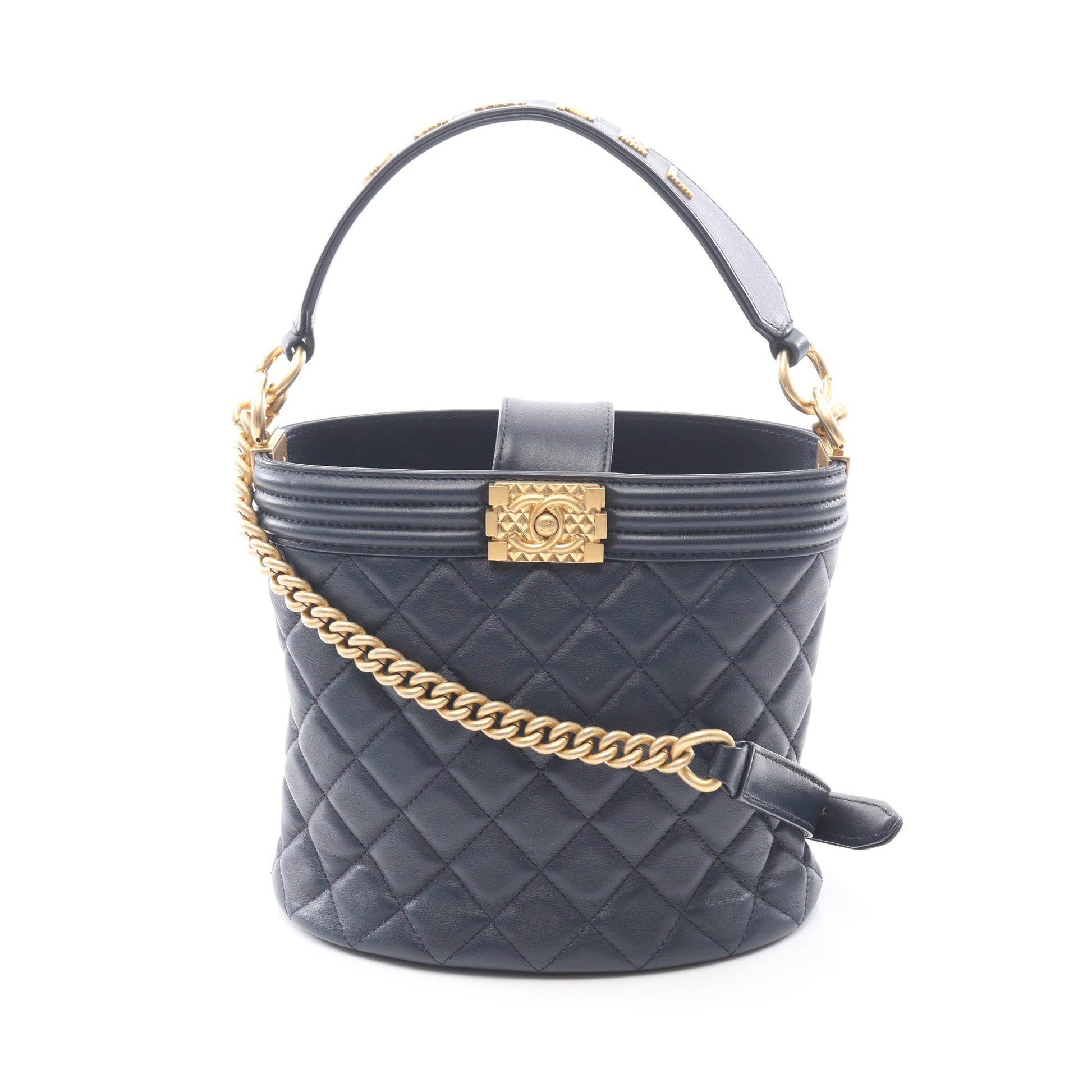 ボーイシャネル チェーンショルダーバッグ ラムスキン ネイビー ゴールド金具 2WAY シャネル バッグ CHANEL