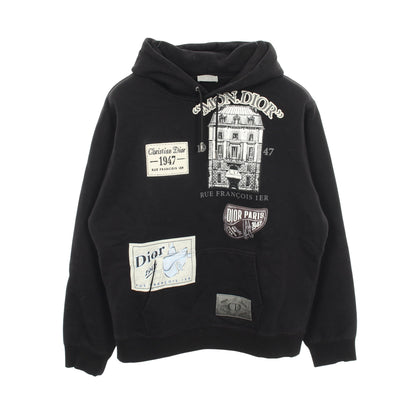 アーカイブパッチ 裏起毛 プルオーバーパーカー コットン ブラック ディオール トップス DIOR