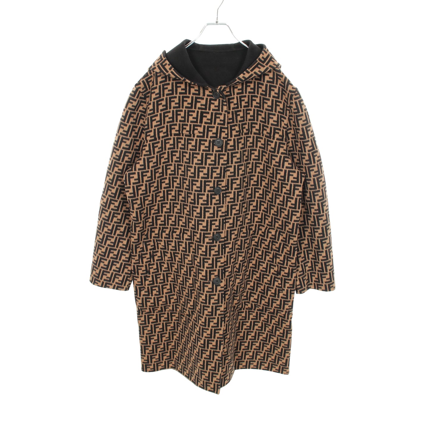 ズッカ フード付き リバーシブル コート ウール ブラック ベージュ フェンディ アウター FENDI