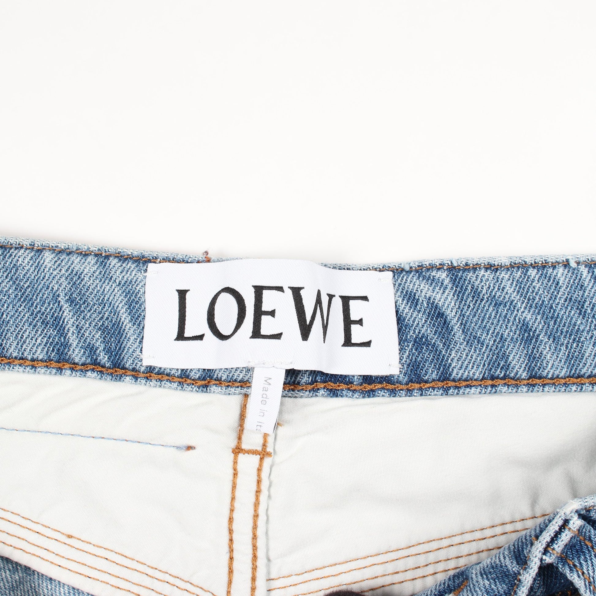 ストレートレッグ ウォッシュドデニム ボタンフライ デニムパンツ コットン ライトブルー ロエベ ボトムス LOEWE
