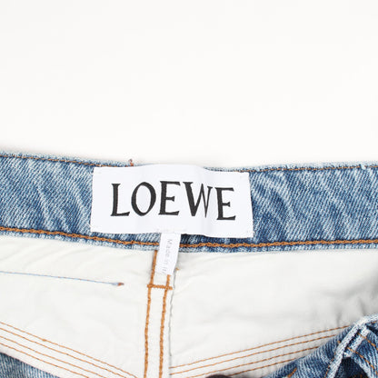 ストレートレッグ ウォッシュドデニム ボタンフライ デニムパンツ コットン ライトブルー ロエベ ボトムス LOEWE