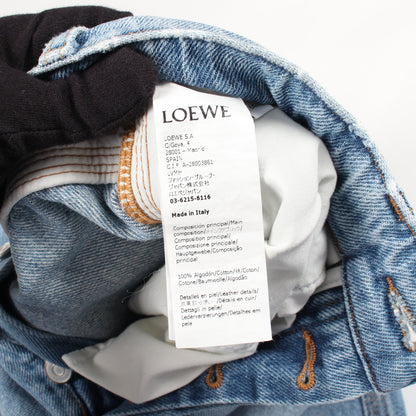 ストレートレッグ ウォッシュドデニム ボタンフライ デニムパンツ コットン ライトブルー ロエベ ボトムス LOEWE