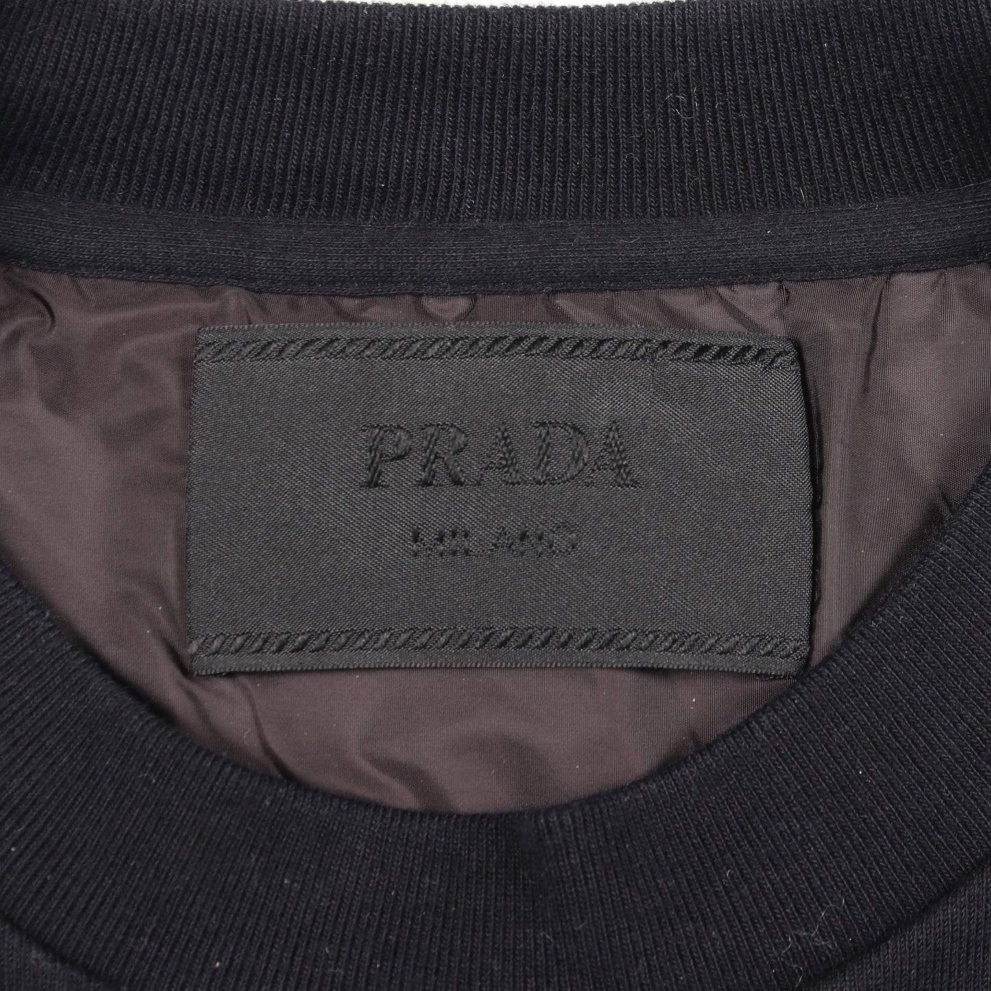 トライアングルロゴ クルーネック 切替 スウェットシャツ コットン ブラック プラダ トップス PRADA