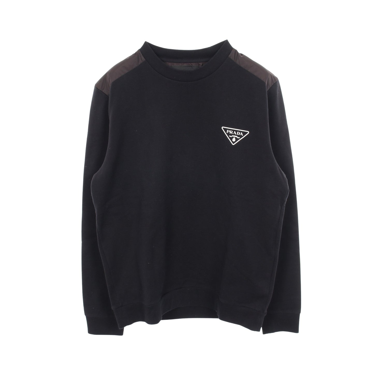 トライアングルロゴ クルーネック 切替 スウェットシャツ コットン ブラック プラダ トップス PRADA