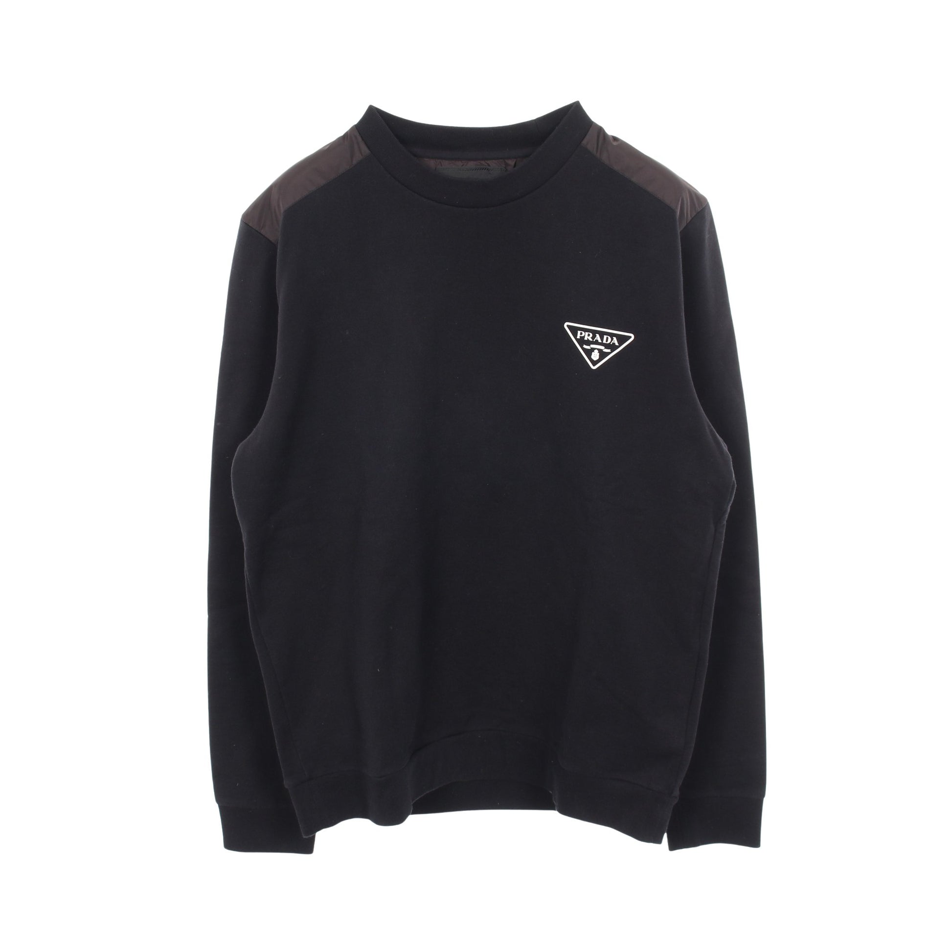 トライアングルロゴ クルーネック 切替 スウェットシャツ コットン ブラック プラダ トップス PRADA