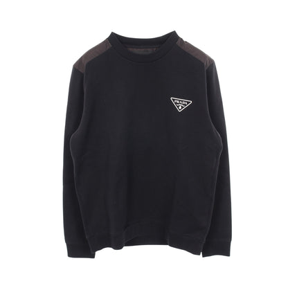 トライアングルロゴ クルーネック 切替 スウェットシャツ コットン ブラック プラダ トップス PRADA
