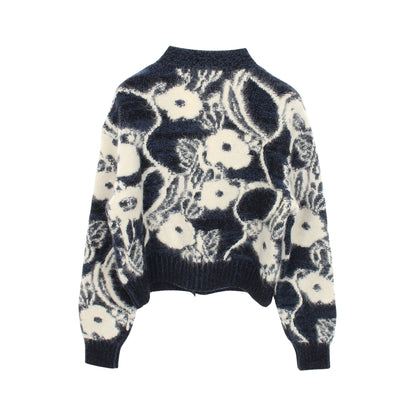 ライオンボタン 花柄 カーディガン カシミヤ アルパカ ネイビー オフホワイト シャネル トップス CHANEL