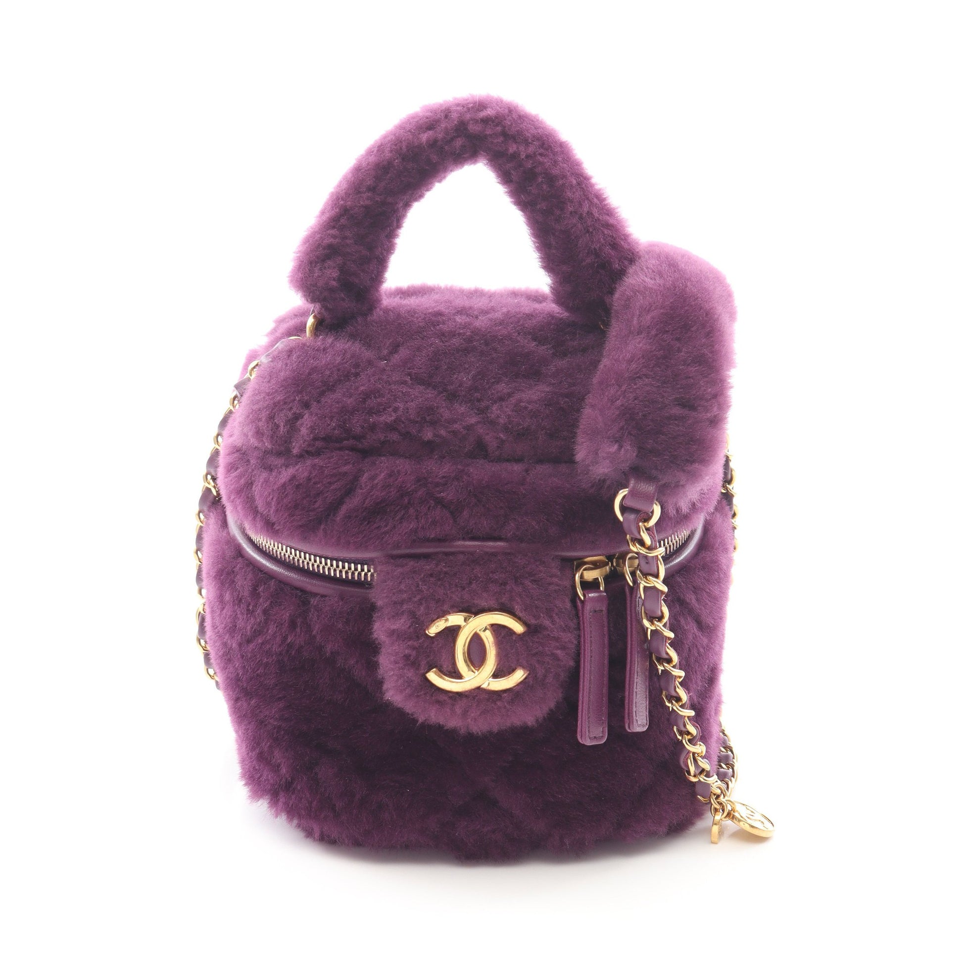 マトラッセ バニティ チェーンショルダーバッグ シアリング ラムスキン パープル ゴールド金具 2WAY シャネル バッグ CHANEL