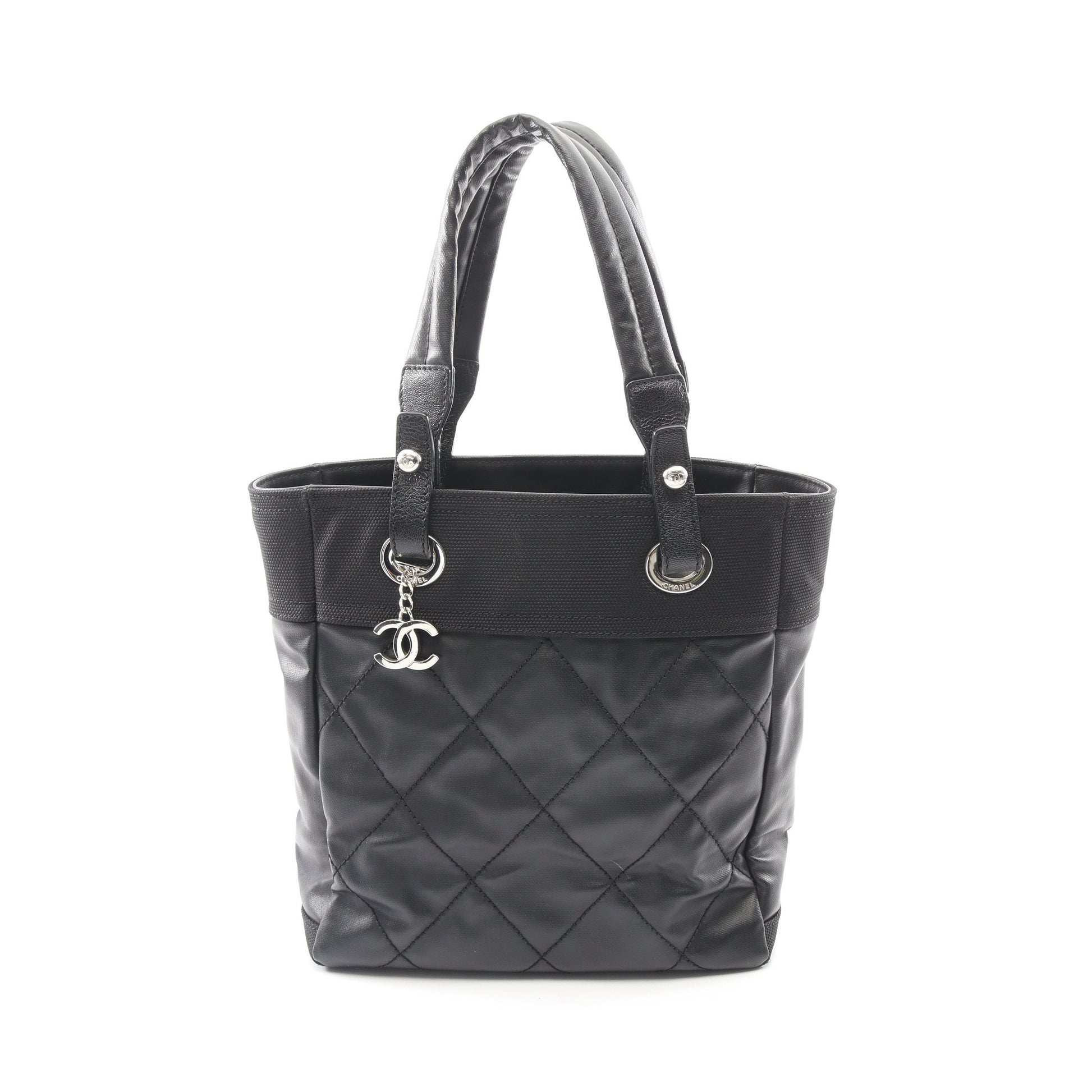パリビアリッツPM ハンドバッグ トートバッグ コーティングキャンバス レザー ブラック シルバー金具 シャネル バッグ CHANEL