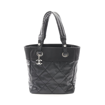 パリビアリッツPM ハンドバッグ トートバッグ コーティングキャンバス レザー ブラック シルバー金具 シャネル バッグ CHANEL