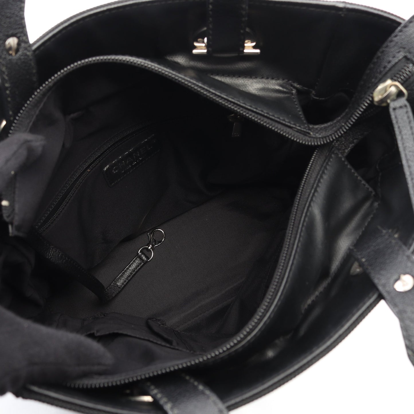パリビアリッツPM ハンドバッグ トートバッグ コーティングキャンバス レザー ブラック シルバー金具 シャネル バッグ CHANEL