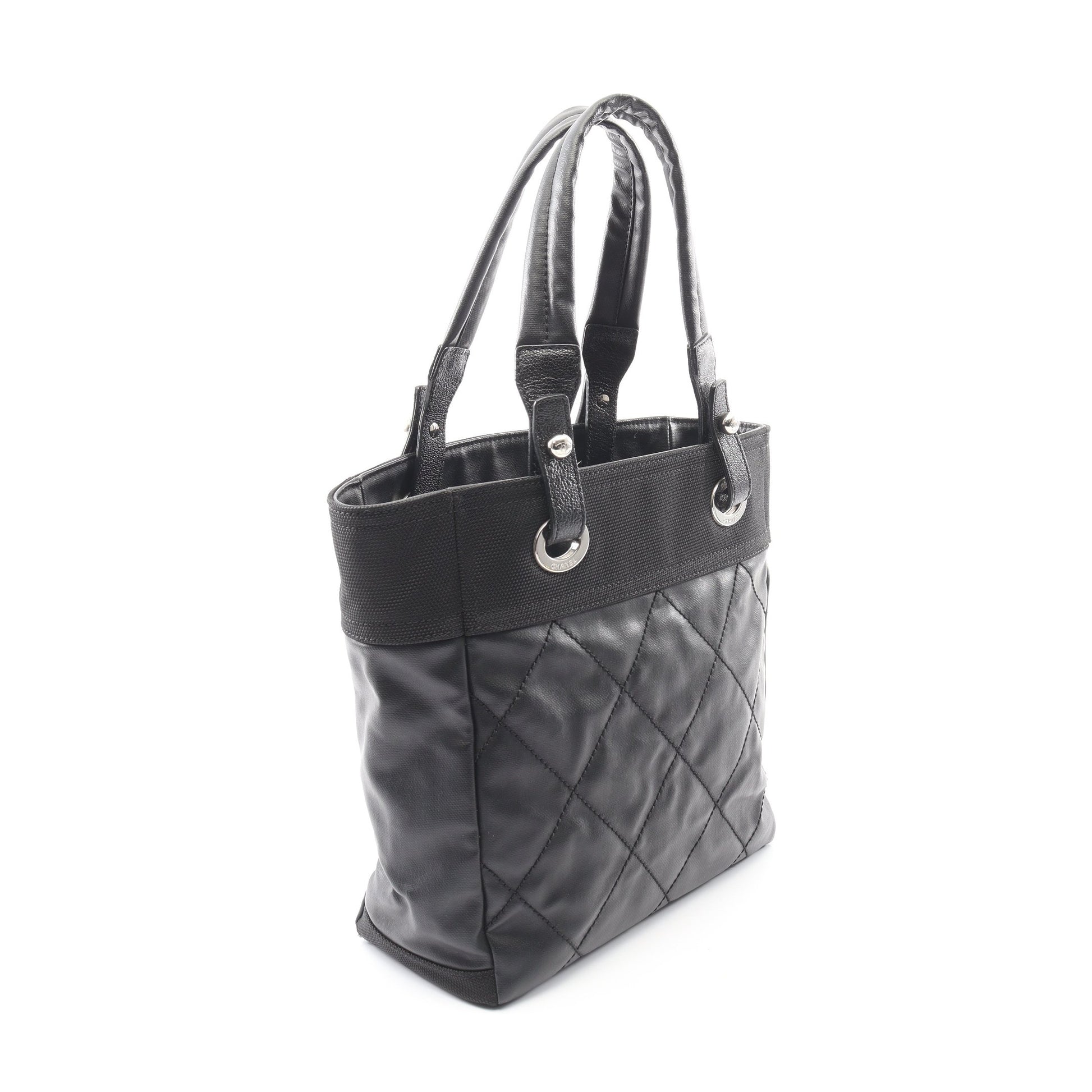 パリビアリッツPM ハンドバッグ トートバッグ コーティングキャンバス レザー ブラック シルバー金具 シャネル バッグ CHANEL