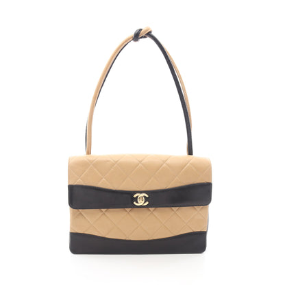 マトラッセ バイカラー ワンショルダーバッグ ラムスキン ベージュ ブラック ゴールド金具 シャネル バッグ CHANEL