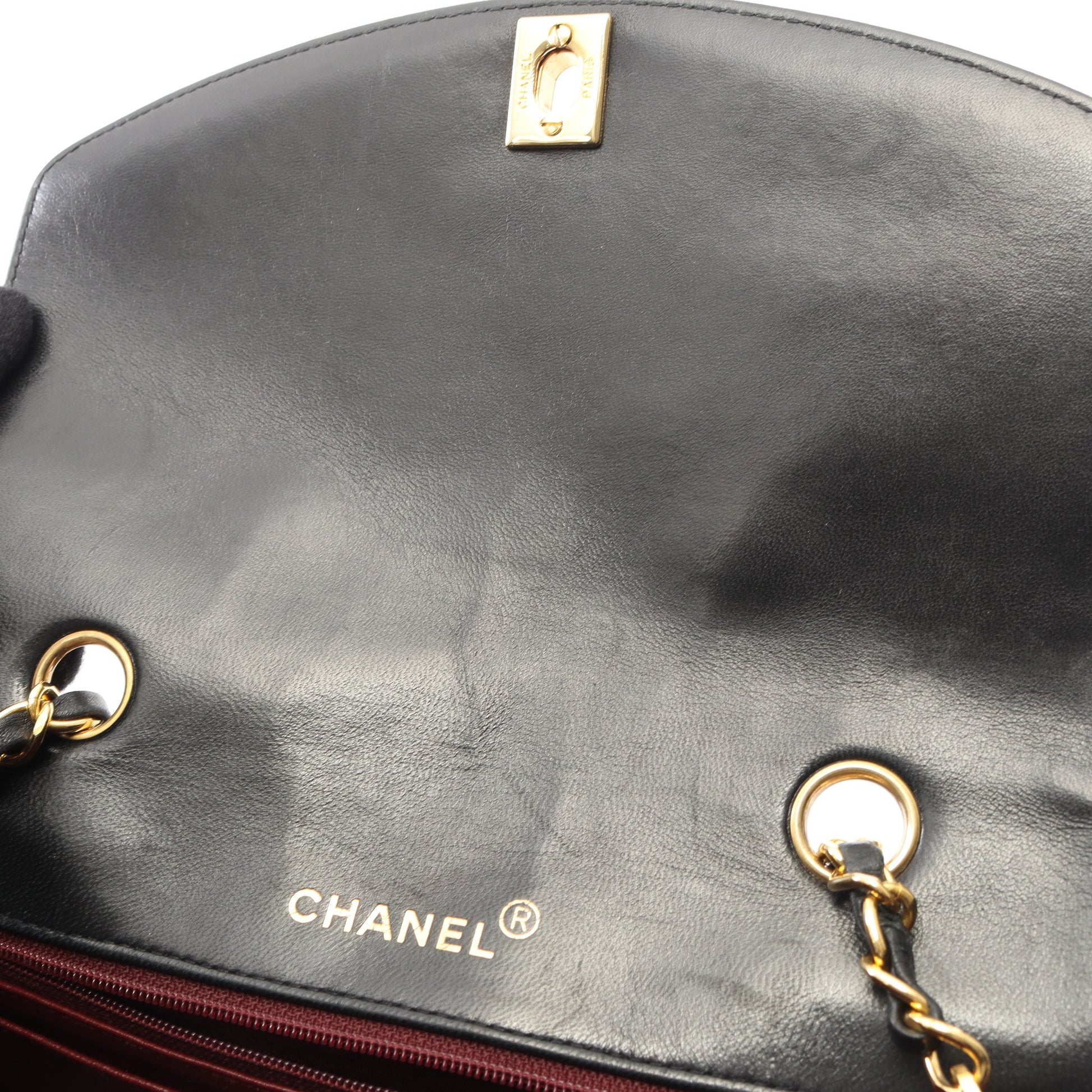 マトラッセ ダイアナフラップ チェーンショルダーバッグ ラムスキン ブラック ゴールド金具 シャネル バッグ CHANEL