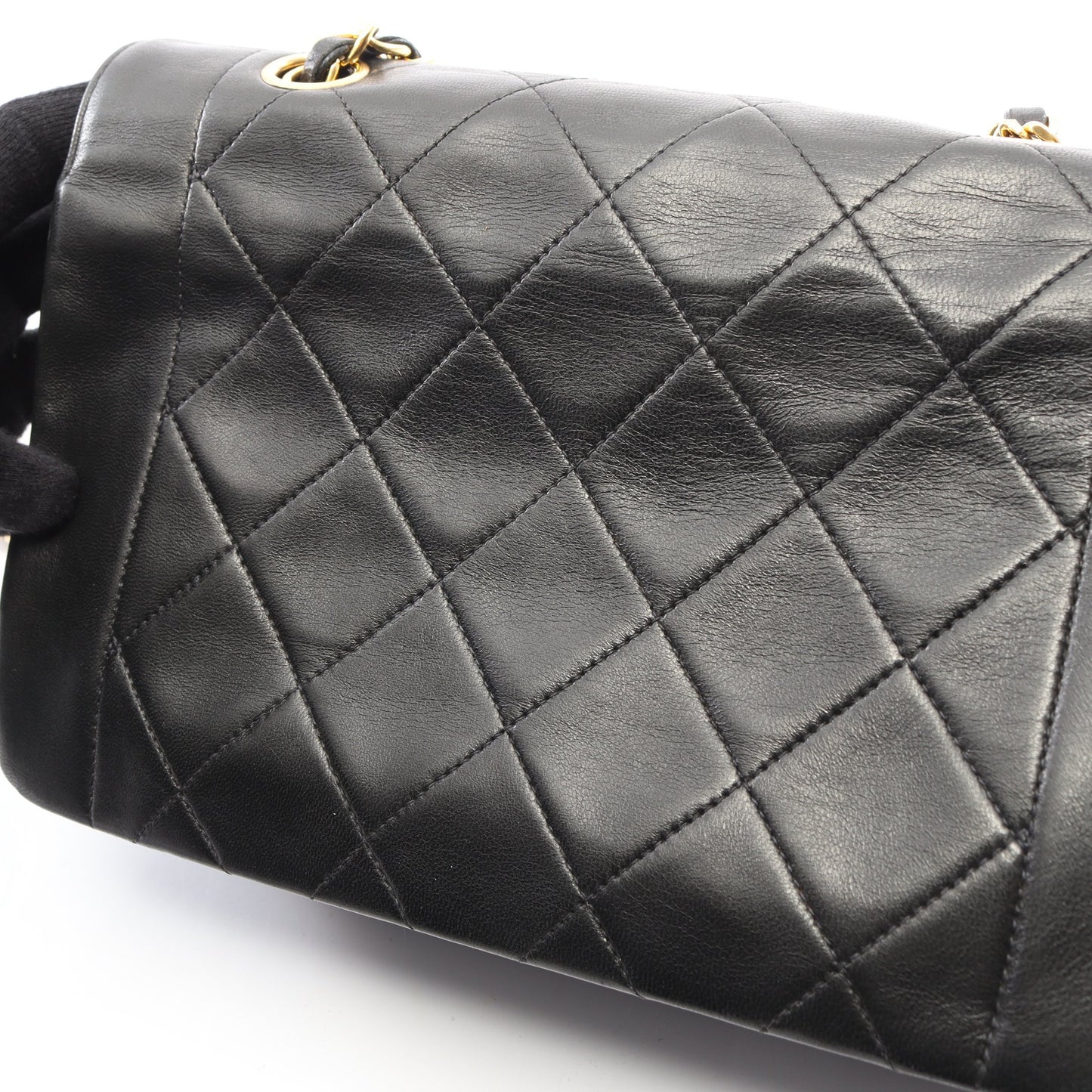 マトラッセ ダイアナフラップ チェーンショルダーバッグ ラムスキン ブラック ゴールド金具 シャネル バッグ CHANEL