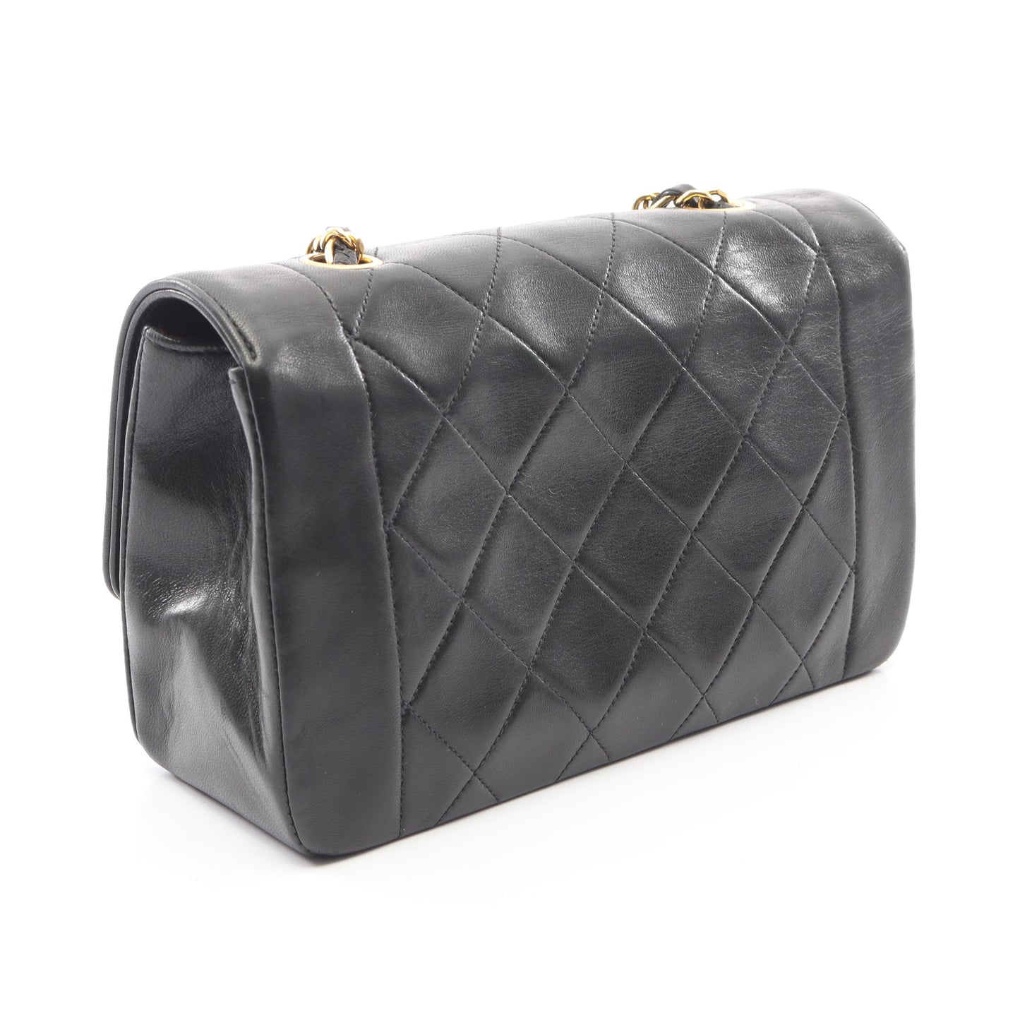マトラッセ ダイアナフラップ チェーンショルダーバッグ ラムスキン ブラック ゴールド金具 シャネル バッグ CHANEL
