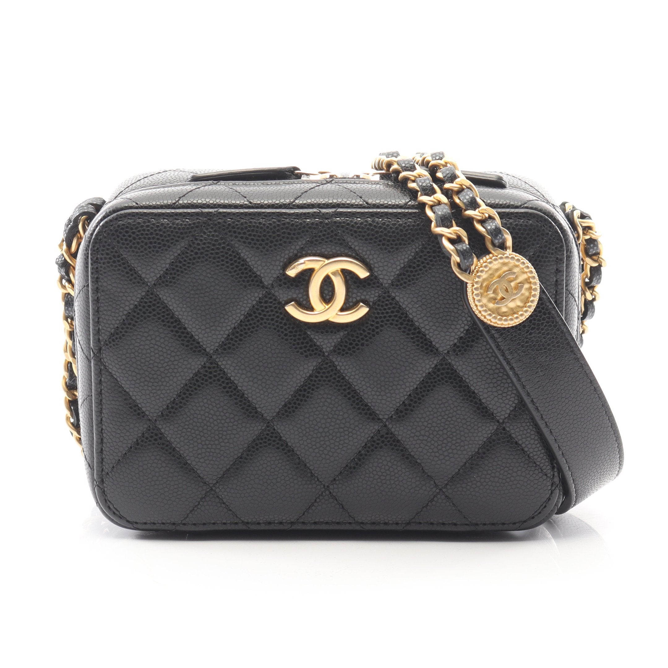 CHANELシャネルショルダー・バッグブラックマトラッセゴールド金具 CHANEL（シャネル） マトラッセ トップハンドルフォンケース チェーン