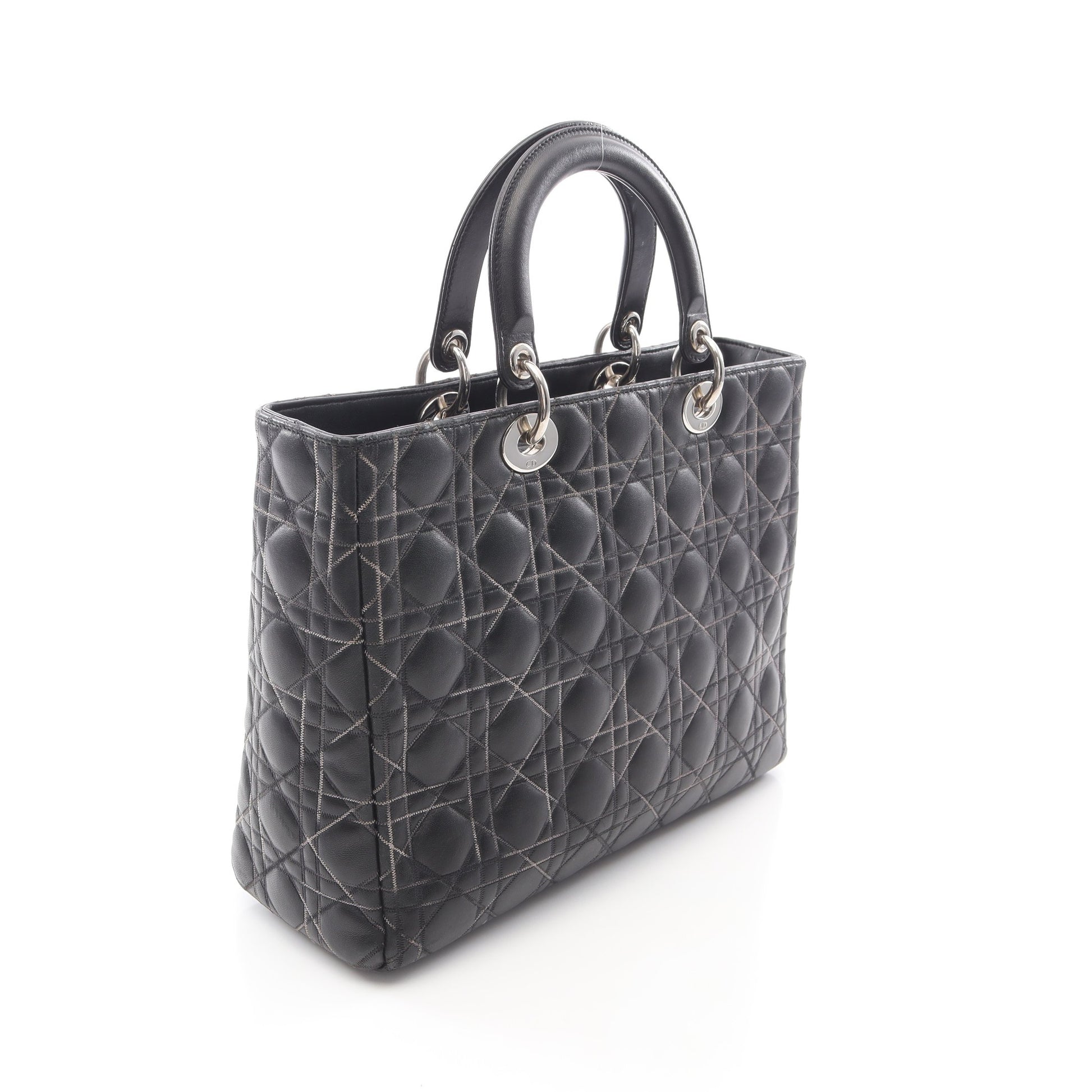 レディディオール ラージ カナージュ ハンドバッグ レザー ブラック クリスチャンディオール バッグ Christian Dior