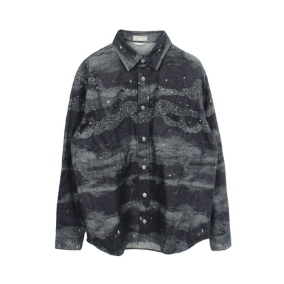Dior HOMME × Peter Doig デニムシャツ コットン ネイビー ライトグレー ディオール トップス DIOR