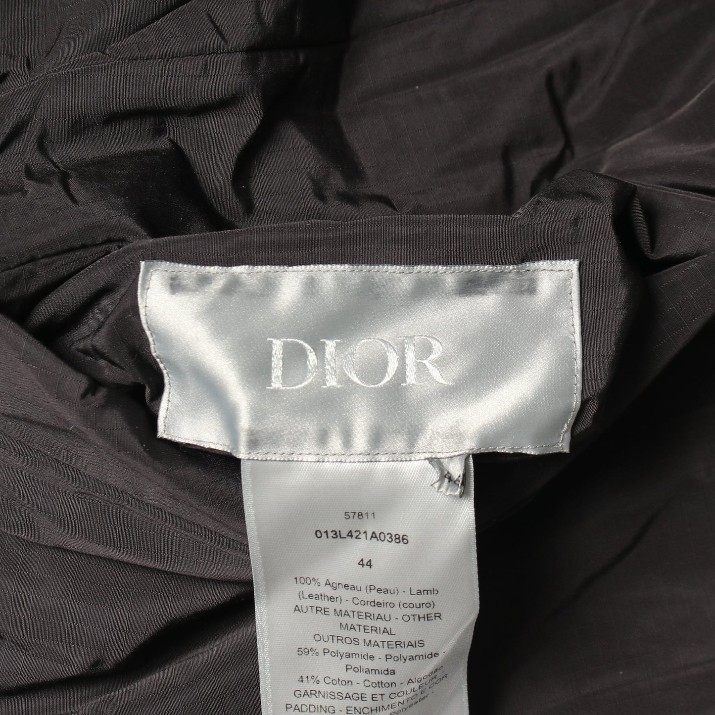 ジップアップ ジャケット ラムレザー ナイロン コットン ブラック フード付き 中綿 リバーシブル ディオール アウター DIOR