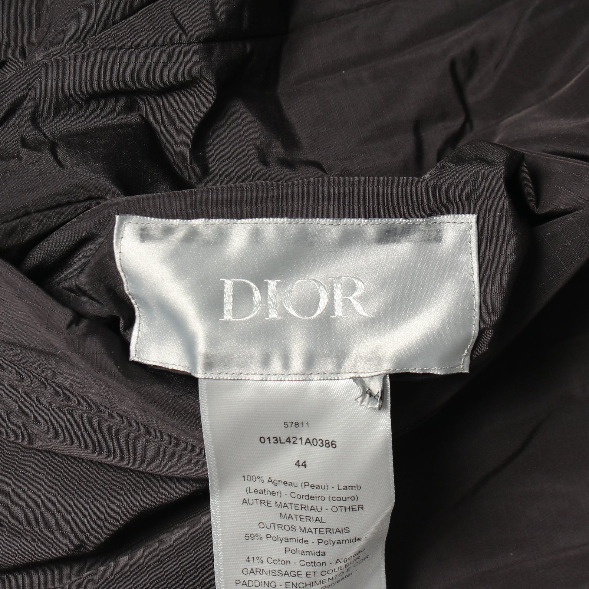 ジップアップ ジャケット ラムレザー ナイロン コットン ブラック フード付き 中綿 リバーシブル ディオール アウター DIOR