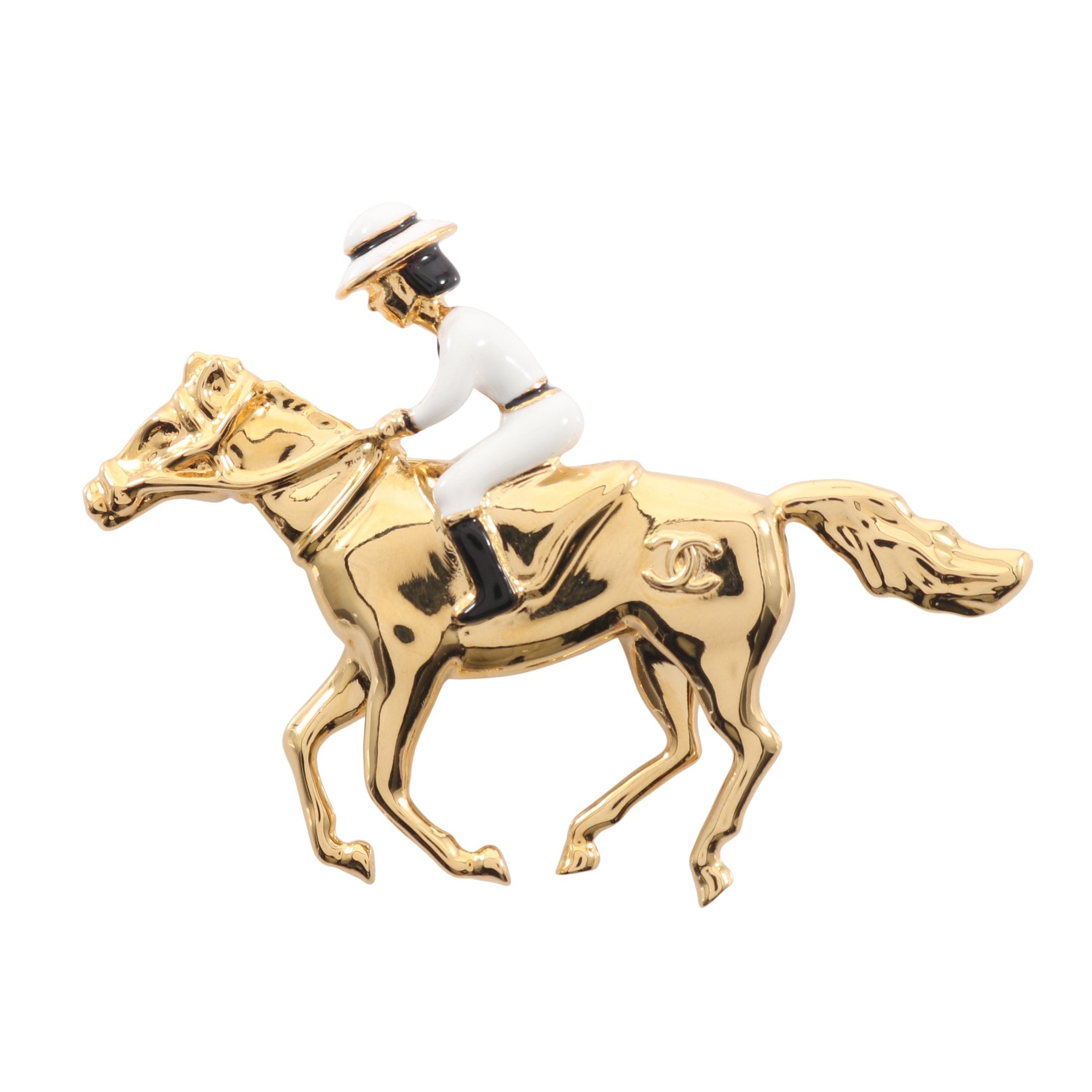 CHANEL 馬のモチーフ ブローチ ココマーク ブローチ 馬モチーフ GP ゴールド ホワイト G26C シャネル