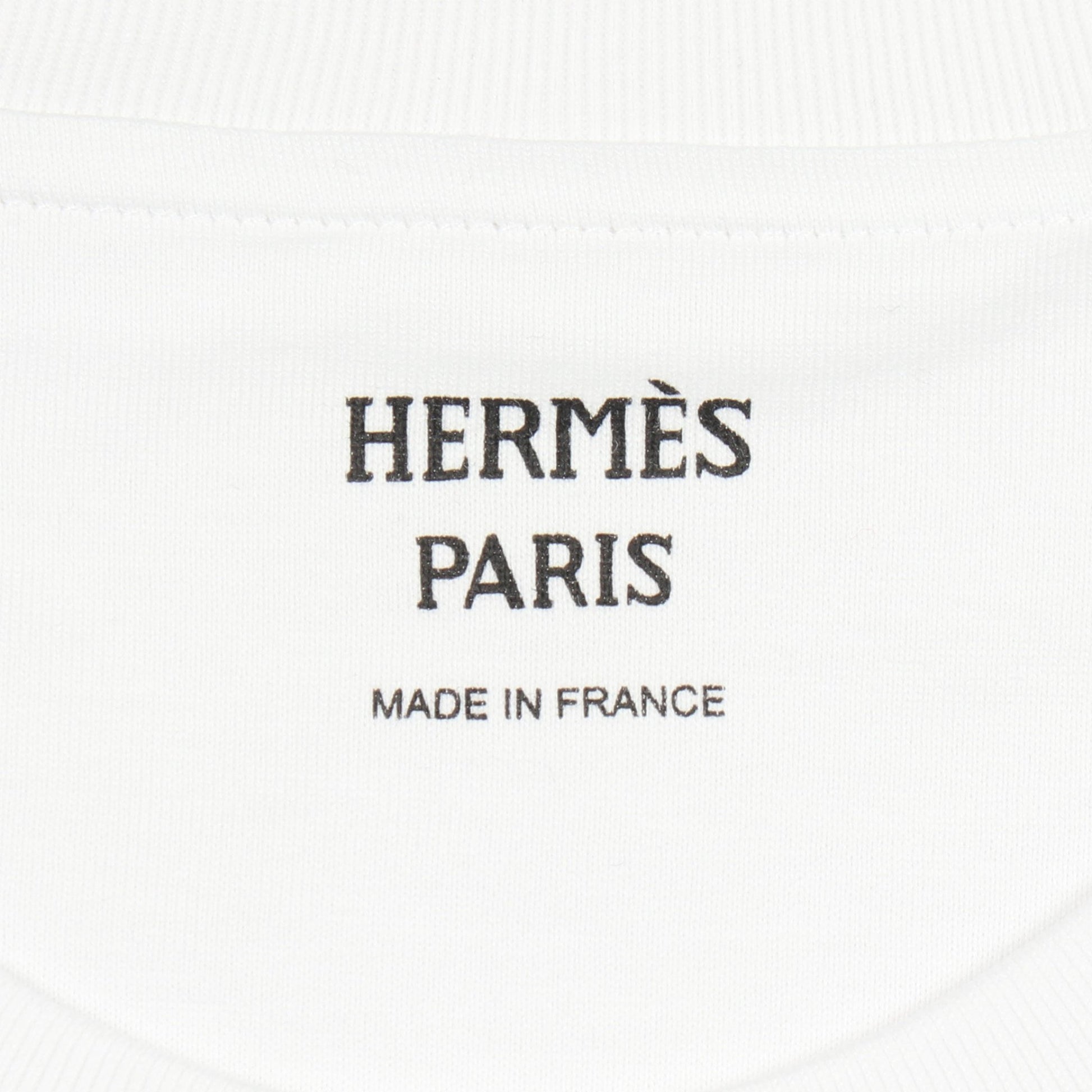 モザイク刺繍パッチポケット 半袖Tシャツ コットン ホワイト エルメス トップス HERMES