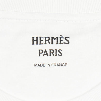 モザイク刺繍パッチポケット 半袖Tシャツ コットン ホワイト エルメス トップス HERMES